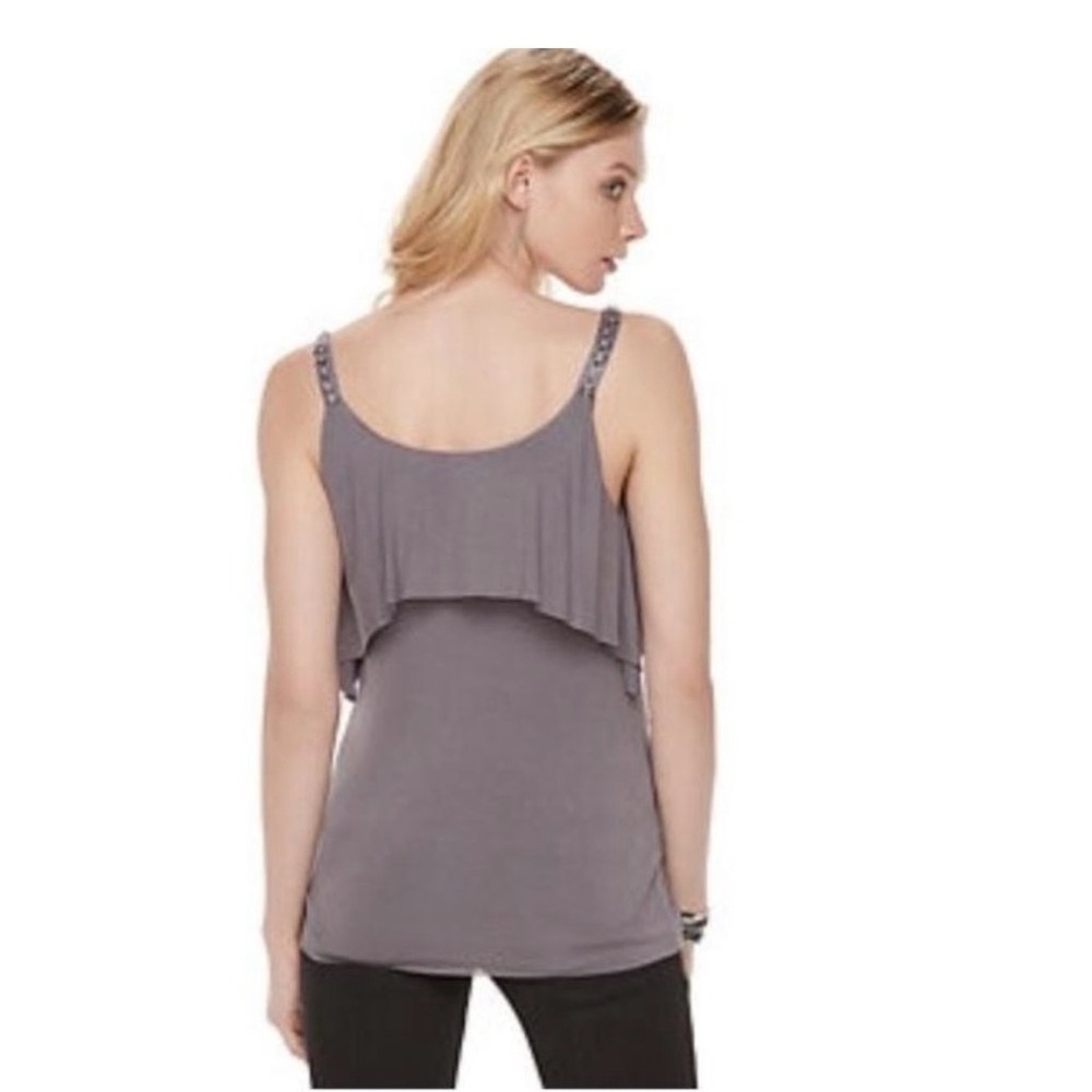 Rock & Republic Gray Draped Ruffle Tank Top XL Ring Strap Cami